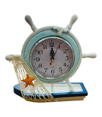 Ceas decorativ marin 23CM cu timona, plasa de pescuit si stea de mare, stil nautic pentru decor de vara, En-gros