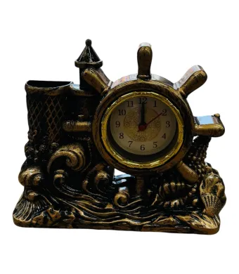 Ceas decorativ marin 15CM din plastic, cu timona si suport multifunctional, stil vintage pentru birou sau cadou original, En-gros