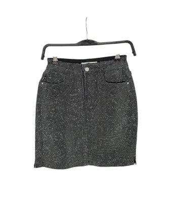 Fusta de blugi cu Pietre, Talie inalta, Denim elastic, Buzunare, Engross, 6buc/serie, Marimi XS-XL, Negru