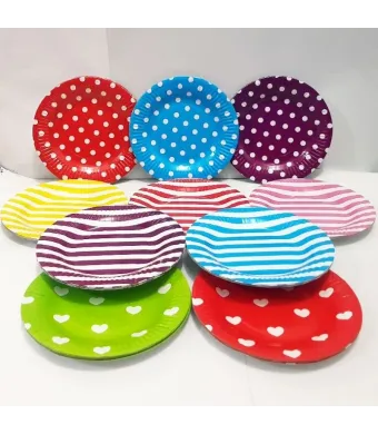Farfurii din carton 7 cm en-gros, set 10 bucăți, mix de culori si modele