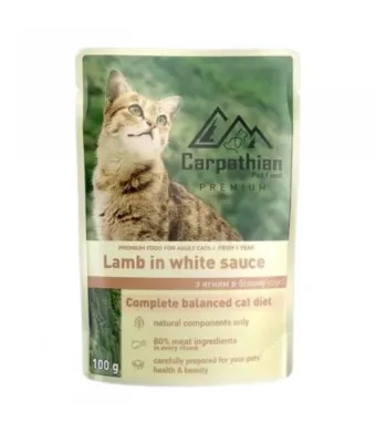 Hrana Plic Pentru Pisici  Engros Carpathian, Premium Adult, Cu Miel In Sos Alb, 100 g