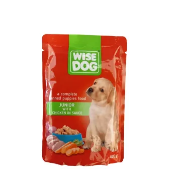 Plicuri pentru caini Engros cu pui in sos puppy 100g, Wise dog
