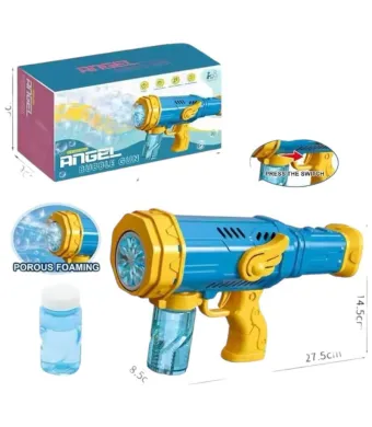 Pistol electric de facut baloane de sapun, culori combinate, cu sunet si lumina, 8 orificii, 27.5x14.5x8.5 cm, Angel Bubble Gun, En-gros