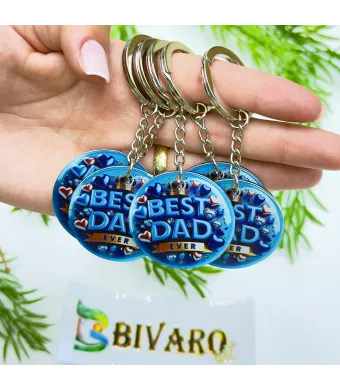 Breloc BEST DAD, en-gros . Suvenir Personalizat in Sticlă Acrilică – Produs în România | Print UV Durabil 4.2 cm, Set 25 Bucăți
