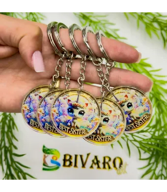 Breloc BEST SISTER, en-gros . Suvenir Personalizat in Sticlă Acrilică – Produs în România | Print UV Durabil 4.2 cm, Set 25 Bucăți