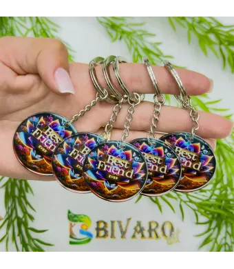 Breloc Best Friend ever, en-gros . Suvenir Personalizat in Sticlă Acrilică – Produs în România | Print UV Durabil 4.2 cm, Set 25 Bucăți