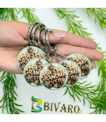 Breloc Best Grandma Ever, en-gros . Suvenir Personalizat in Sticlă Acrilică – Produs în România | Print UV Durabil 4.2 cm, Set 25 Bucăți