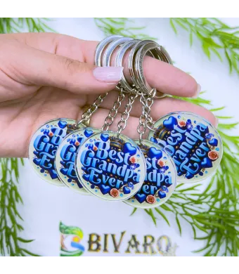 Breloc Best Grandpa Ever, en-gros . Suvenir Personalizat in Sticlă Acrilică – Produs în România | Print UV Durabil 4.2 cm, Set 25 Bucăți