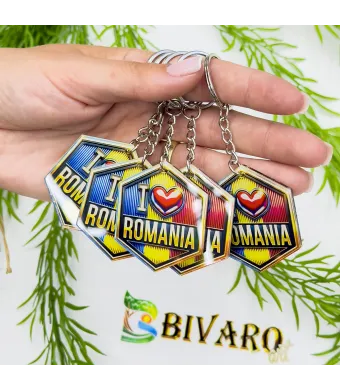 Breloc Romania, en-gros . Suvenir Personalizat in Sticlă Acrilică – Produs în România | Print UV Durabil 4.7 cm, Set 25 Bucăți