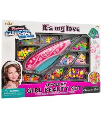 Set DIY bijuterii copii Girl Beauty cu margele colorate si stilou insirat 6 ani+, En-gros
