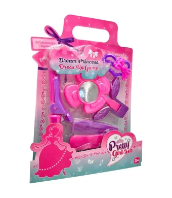 Set frumusete fetite Pretty Girl cu oglinda fion perie pieptene si accesorii de coafat in gentuta ambalaj 3 ani+, En-gros