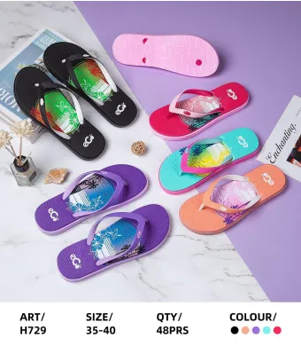 Papuci Flip-Flop Dama Marimi 35-40 – Talpa Usoara si Design Tropical cu Imprimeu Colorat, Curelusa Subtire, Culori Combinate, En-gros