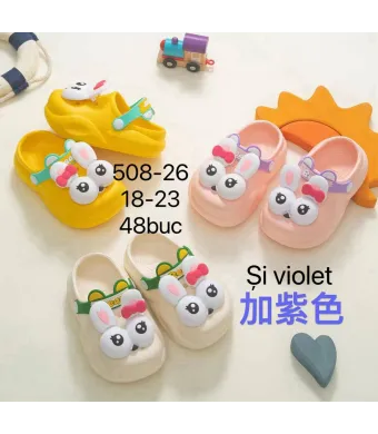 Papuci copii mici model iepuras cu ochisori 3D, din spuma EVA, marimi 18-23, comozi si usori pentru primii pasi, En-gros