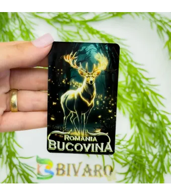 Magnet Cerb Bucovina, en-gros . Suvenir Personalizat in Sticlă Acrilică – Produs în România | Print UV Durabil 8.5 x 5.3 cm, Set 25 Bucăți