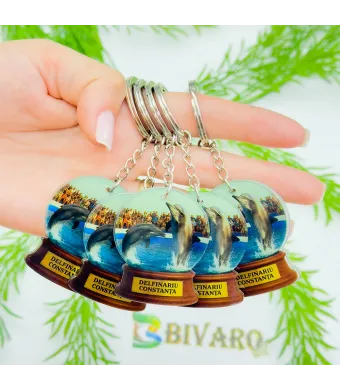 Breloc Delfinariu Constanta in glob, en-gros . Suvenir Personalizat in Sticlă Acrilică – Produs în România | Print UV Durabil 5 x 4 cm, Set 25 Bucăți