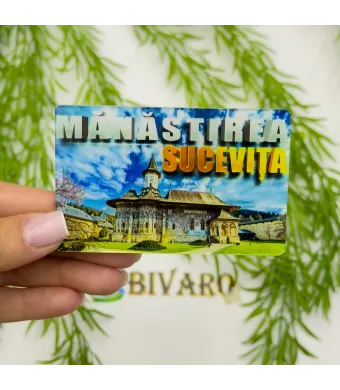 Magnet Manastirea Sucevita , en-gros . Suvenir Personalizat in Sticlă Acrilică – Produs în România | Print UV Durabil 8.5 x 5.3 cm, Set 25 Bucăți