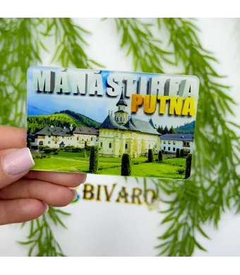 Magnet Manastirea Putna , en-gros . Suvenir Personalizat in Sticlă Acrilică – Produs în România | Print UV Durabil 8.5 x 5.3 cm, Set 25 Bucăți