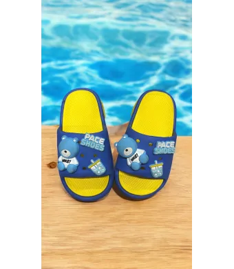Papuci Copii „Pace Shoes” – Design Albastru cu Ursuleț și Accente Galbene,En-gros (24, 25, 26, 27, 28, 29)