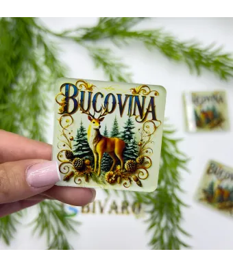 Magnet Bucovina cerb , en-gros . Suvenir Personalizat in Sticlă Acrilică – Produs în România | Print UV Durabil 5.3 x 5.3 cm, Set 25 Bucăți