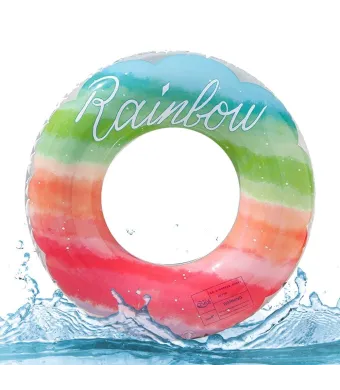 Colac Gonflabil Rainbow 90 cm – Design Curcubeu Pastel, Ideal pentru Piscina, Mare, Poze si Vacanta de Vara, En-gros