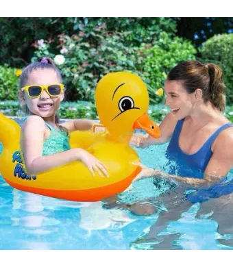 Colac inot copii model ratusca galbena cu cap 3D, gonflabil si rezistent, ideal pentru piscina, mare sau strand, En-gros