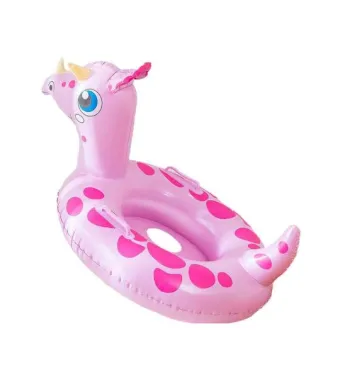 Colac inot copii model girafa roz cu cap 3D, manere si coada decorativa, gonflabil si usor de folosit, ideal pentru piscina, mare sau vacanta, En-gros