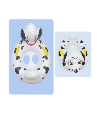 Colac inot copii model catel dalmatian cu cap 3D si manere galbene, gonflabil cu suport pentru picioare, ideal pentru piscina, mare sau vacanta, En-gros