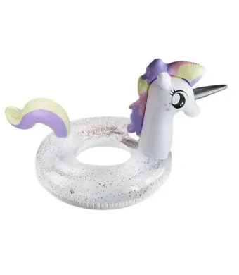 Colac inot 90 cm model unicorn cu cap 3D, coada si sclipici, gonflabil pentru copii si adolescenti, ideal pentru piscina, mare sau vacanta de vara, En-gros