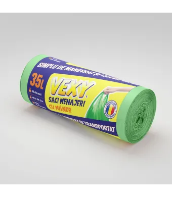Saci menajeri Engros cu mâner VEXY 35L, Verzi- 30 saci/rola