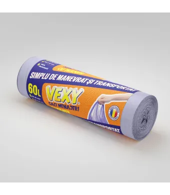 Saci menajeri Engros cu mâner VEXY 60L, MOV-20 saci/rola