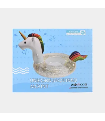 Colac unicorn gonflabil 90 cm cu cap 3D, coada curcubeu si sclipici, model rotund pentru copii si adolescenti, ideal pentru piscina, mare sau vacanta, En-gros