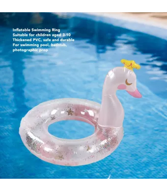 Colac inot 70 cm pentru copii model lebada roz cu cap 3D si sclipici, gonflabil din PVC gros, ideal pentru piscina, mare sau cada, En-gros