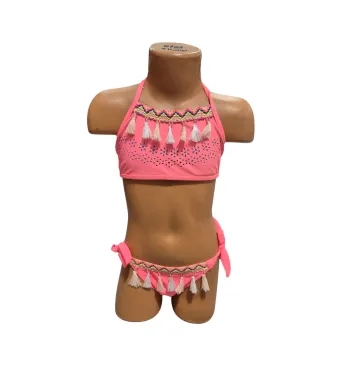 Costum de baie fetiță – 2 piese slip si bustiera reglabile, Uscare rapida, Engross, Marimi 8-16, 5buc/set, Model ciucuri