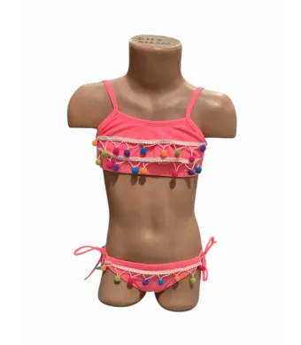 Costum de baie fetiță – 2 piese, Slipi si bustiera reglabile, Uscare rapida, Marimi 4-10, 10buc/set, Model pompon