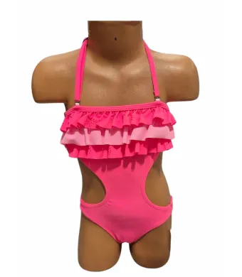 Costum de baie fetiță intreg, Uscare rapida, Marimi 8-16, 10buc/set, Volane