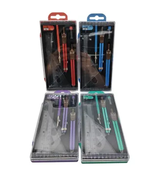 Set Trusă de Geometrie Completă în Penar de Plastic – 4 Culori Asortate – Vânzare Engros