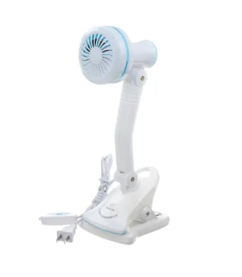 Ventilator electric multifuncțional, cu picior pliabil și clips de prindere, portabil, alb și albastru, pentru birou, pat sau birou auto, engros
