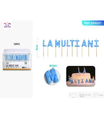 Lumanari aniversare Engros, mesaj La multi ani, Albastru