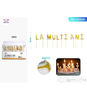 Lumanari aniversare Engros, mesaj La multi ani, Auriu