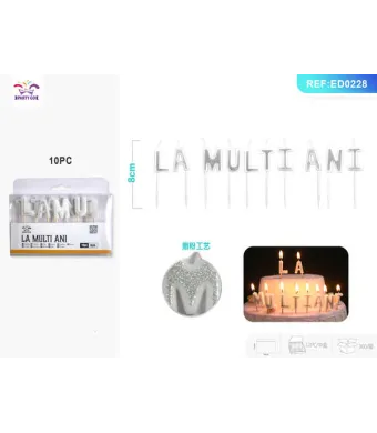 Lumanari aniversare Engros, mesaj La multi ani, Argintiu