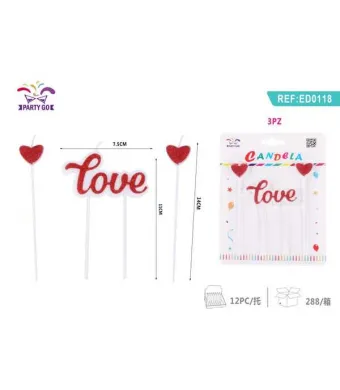 Set lumanari aniversare Engros, set 3 buc, 14 cm, Love