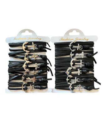 Set Brățări Ancoră – Șnur Negru 6/set,engros,mix