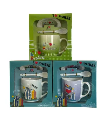 Set cadou engros Cană cu capac și linguriță Dubai 350ml mix modele