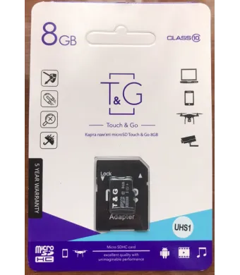 Card de memorie MicroSDHC T&G, 8GB, Class 10, cu adaptor SD inclus, viteză citire până la 15 MB/s, viteză scriere până la 10 MB/s engross