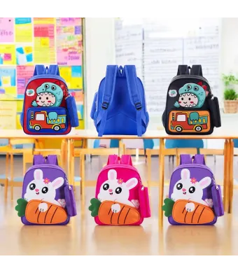 Ghiozdan copii H657 – model cu animal 3D si penar, 36x30x13 cm, material poliester, designuri vesele Engros