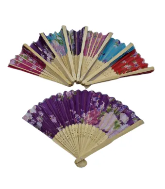 Evantai din  bambus si textil 10/set , 21cm x 36cm. engros