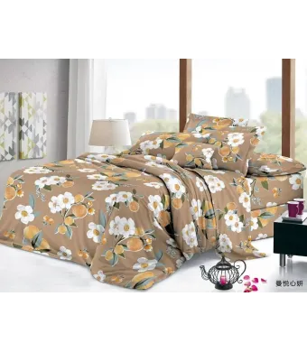 Lenjerie de pat 4 piese din finet – imprimeu floral pe fundal cappuccino – H783 Engros