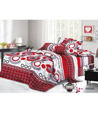 Lenjerie de pat 4 piese din finet – model geometric roșu și gri – Cod H803 Engros