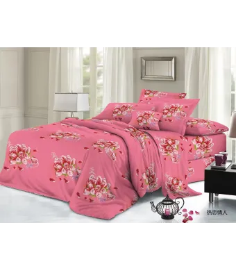 Lenjerie de pat 4 piese din finet – roz intens cu imprimeu floral romantic – H799 Engros