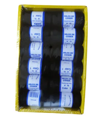Ață Textilă Engros – Set 12 Papiote, Neagră, 100% Poliester, Nr. 70